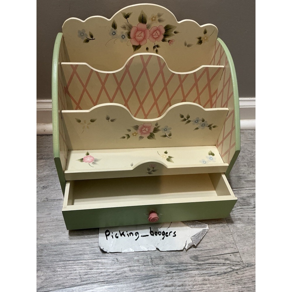 PFALTZGRAFF TEA ROSE KITCHEN DESK LETTER BILL WOOD ORGANIZER COLLECTOR ITEM - Picture 5 of 16